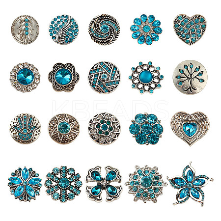 20Pcs Alloy Rhinestone Snap Button BUTT-GO0001-03B-1