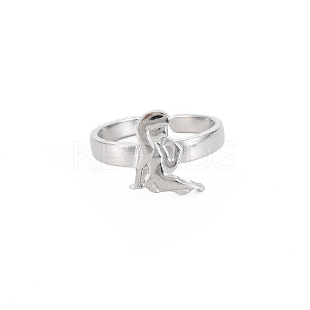 Non-Tarnish 304 Stainless Steel 12 Constellations/Zodiac Signs Open Cuff Ring for Women RJEW-S405-156P-H-1