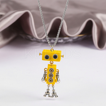 Alloy & Wood Robot Pendant Necklaces FS-WGB43E5-08-1