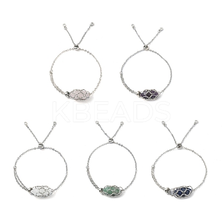 Natural Mixed Gemstone Bullet Link Slider Bracelets BJEW-JB09901-1
