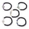 Natural Lava Rock & Mixed Gemstone Beads Stretch Bracelets BJEW-JB12869-2