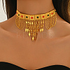 Ramadan & Eid Mubarak Brass Middle Eastern Square Tassel Choker Necklaces for Women's Party Accessories QC1236-1
