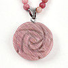 Natural Rhodonite 4.5mm Round Beaded Flower Pendant Necklaces NJEW-T016-04L-4