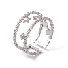 Non-Tarnish 304 Stainless Steel Stars Double Line Open Cuff Ring for Women RJEW-C045-24P-1