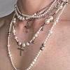 2Pcs Cross Stainless Steel & Plastic Imitation Pearl Pendant Multi Layered Necklaces for Women FS-WGBBA27-03-2