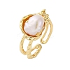 Brass with Natural Pearl Adjustable Cuff Rings RJEW-Q023-02G-4