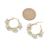 Flower Brass & Natural Green Aventurine Hoop Earrings EJEW-TA00781-03-3