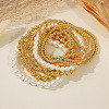 9Pcs Brass & Plastic Imitation Pearl Round Beads Stretch Bracelets for Women QZ7460-1-3