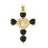Rack Plating Brass Micro Pave Cubic Zirconia Heart Shape Virgin Mary Cross Pendant KK-S380-44E-G-1