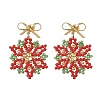 Christmas Glass & Brass Beads Braided Dangle Earrings EJEW-MZ00811-3