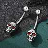 Skull 316 Surgical Stainless Steel Red Cubic Zirconia Belly Button Rings EJEW-G416-34AS-1