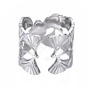 Non-Tarnish 304 Stainless Steel Ginkgo Leaf Wrap Open Cuff Ring RJEW-T023-28P-2