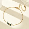 304 Stainless Steel Rhinestone Leaf Link Bracelets SA-CBA5F76-03G-03-1