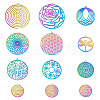 48Pcs 12 Style 201 Stainless Steel Filigree Pendants STAS-FW0001-15-2