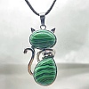 Synthetic Malachite Alloy Cat Shape Pendant Necklaces KJ2639-12-1