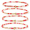 4Pcs Bohemian Glass Seed Bead & Brass Beads Stretch Bracelets for Women DR1565-7-1