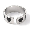 Heart 304 Stainless Steel Enamel Open Cuff Rings for Women RJEW-F166-28P-01-3