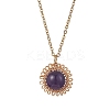Natural Amethyst & Green Aventurine & Rose Quartz & Lapis Lazuli & Carnelian Copper Wire Wrapped Flower Pendant 304 Stainless Steel Cable Chain Necklaces for Women NJEW-JN05616-3