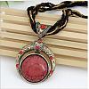 Bohemian Style Flat Round Alloy & Resin Imitation Gems Pendant Necklaces WG23E28-01-2