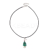 Electroplate Glass Beaded Dark Cyan Christmas Tree & Alloy Star Pendant Black Waxed Cotton Cord Necklaces NJEW-MZ00123-02-4