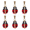 6Pcs Glass Seed Beaded Ladybird Pendants PALLOY-CA00021-1