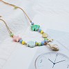 Ceramics Starfish Fish & Resin Shell Shape Pendant Adjustable Cotton Cord Necklaces for Women LS-NJEW-Z100-01B-G-1