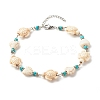 Heart & Tortoise Synthetic Turquoise Beaded Anklet AJEW-AN00459-01-1