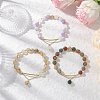 3Pcs Natural Indian Agate & Citrine & Aquamarine & Rose Quartz & Amethyst Round Beaded Bracelets BJEW-JB11925-1