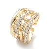 Clear Cubic Zirconia Flower Open Cuff Ring RJEW-C056-10G-1