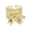 Rack Plating Brass Micro Pave Cubic Zirconia Open Cuff Rings RJEW-C076-08A-G-2