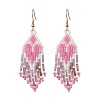 Heart Glass Seed Beaded Tassel Dangle Earrings for Women EJEW-MZ00201-02-1