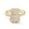 Bear Rack Plating Brass Micro Pave Clear Cubic Zirconia Open Rings RJEW-D020-03G-2