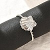 Shell 304 Stainless Steel Open Cuff Rings for Women LS-RJEW-G338-09P-1