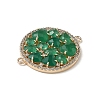 Brass Micro Pave Clear Cubic Zirconia and Glass Flat Round Connector Charms KK-I276-33G-3