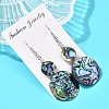 Brass Natural Paua Shell Flat Round Dangle Earrings EJEW-S278-01P-3