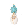 4Pcs 4 Styles Natural Cowrie Shell & Dyed Synthetic Turquoise Turtle Copper Wire Wrapped Pendants PALLOY-JF04035-01-3
