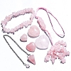 Natural Rose Quartz Dowsing Pendulum Cone Big Pendants & Heart Massage Stone & Bracelet & Pendant Decoration Sets PW-WG73208-01-4