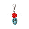 Skull Synthetic Turquoise & Resin Rose Pendant Decorations HJEW-JM03999-2