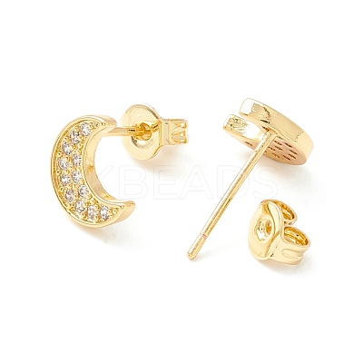 Clear Cubic Zirconia Crescent Moon Stud Earrings EJEW-P196-14G-1