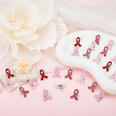 40Pcs 2 Colors AIDS/Breast Cancer Awareness Ribbon Enamel Pins JEWB-ME0001-23-1