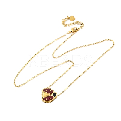 304 Stainless Steel Dark Red Enamel Ladybug Pendant Cable Chain Necklaces for Women NJEW-U032-07G-01-1