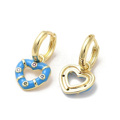 Heart Real 18K Gold Plated Brass Dangle Hoop Earrings EJEW-L268-038G-01-1