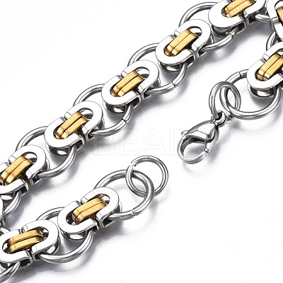 Ion Plating(IP) Two Tone 201 Stainless Steel Byzantine Chain Bracelets BJEW-S057-90-1