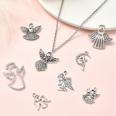 50Pcs 8 Styles Tibetan Style Alloy Moon with Fairy Pendants FIND-YW0005-15-1