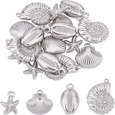 16Pcs 4 Style 304 Stainless Steel Pendants STAS-UN0024-64-1