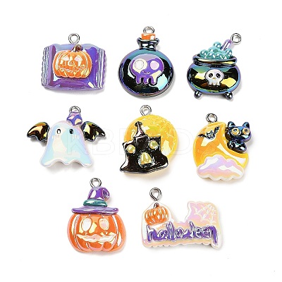 Halloween Electroplate Opaque Resin Pendants RESI-H040-02C-P-1