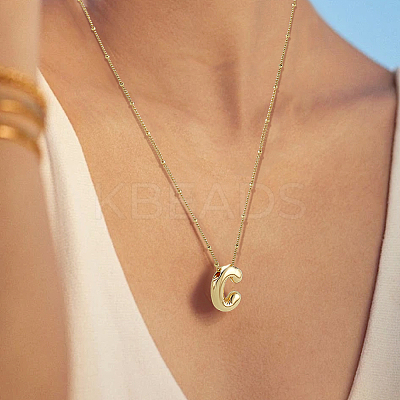 1pc Brass Chain with Alloy Letter Pendants Necklaces NJEW-LP0001-41C-G-1