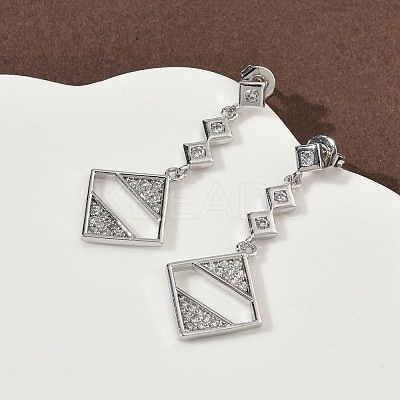 Rhombus Brass Micro Pave Clear Cubic Zirconia Dangle Stud Earrings EJEW-F383-10P-1