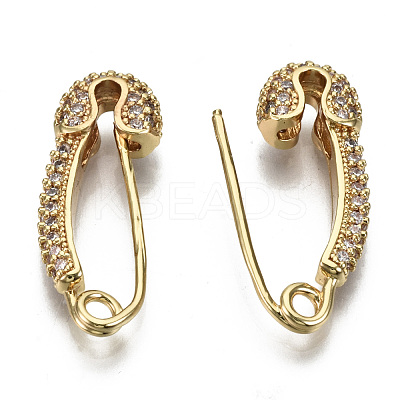 Brass Micro Pave Clear Cubic Zirconia Safety Pin Earrings EJEW-S208-116-NF-1