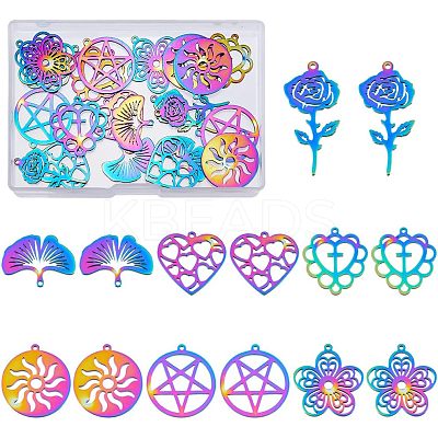 28Pcs 7 Style 304 Stainless Steel Pendants STAS-FH0001-71-1